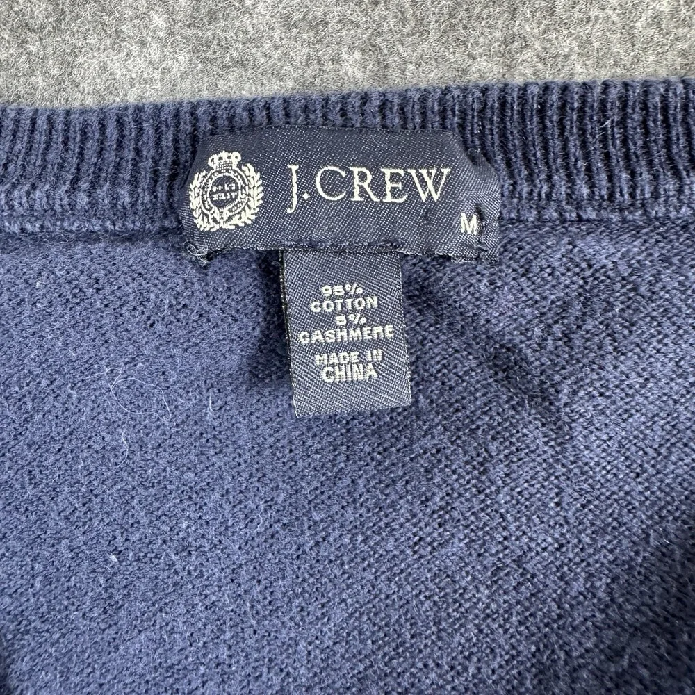 J.Crew Men's V-Neck Sweater Size M Navy Blue Cotton Cashmere Blend Knit